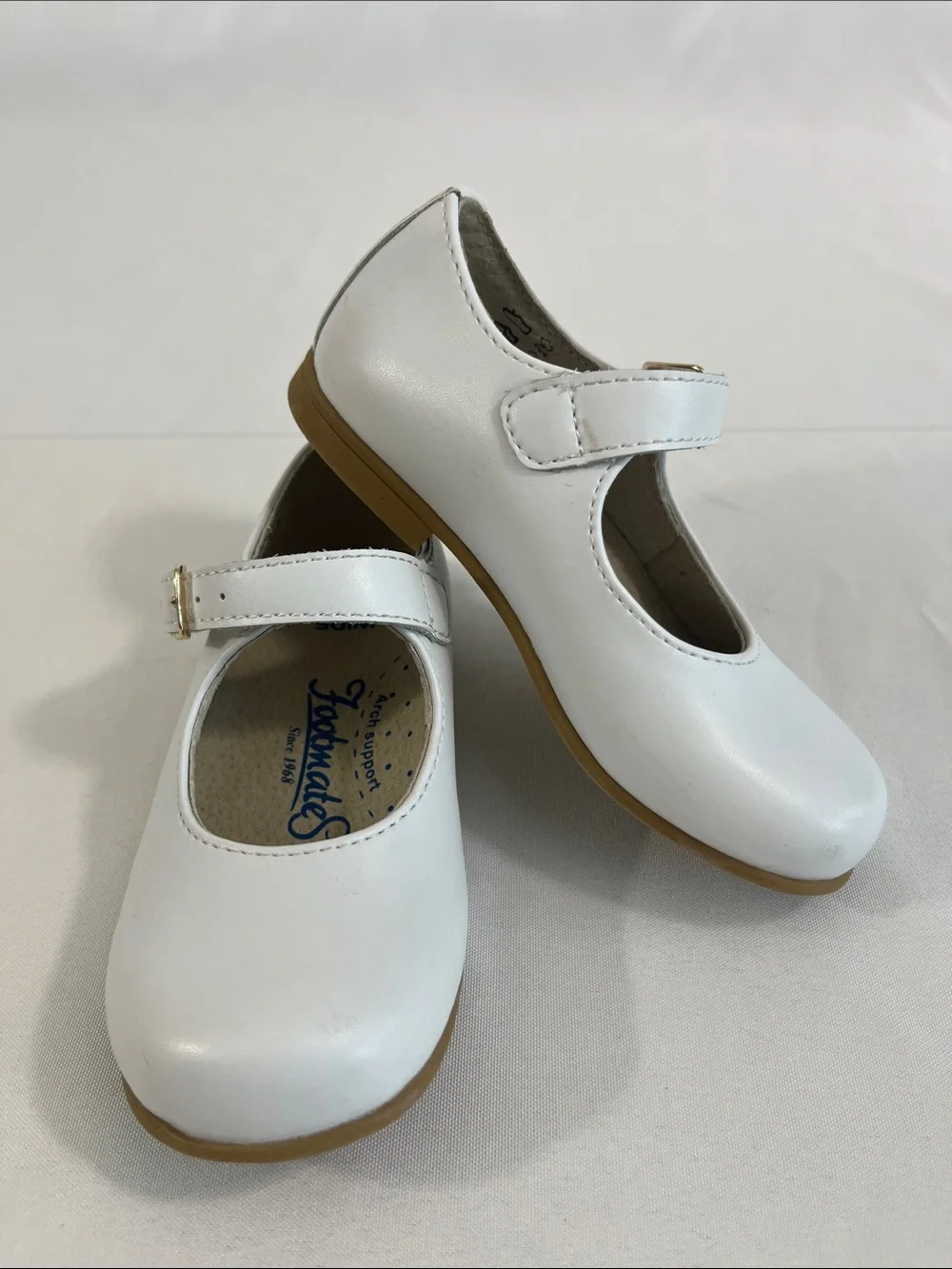 FootMates Laura White Mary Jane Shoes Leather Upper Tan Outsole Toddler 8